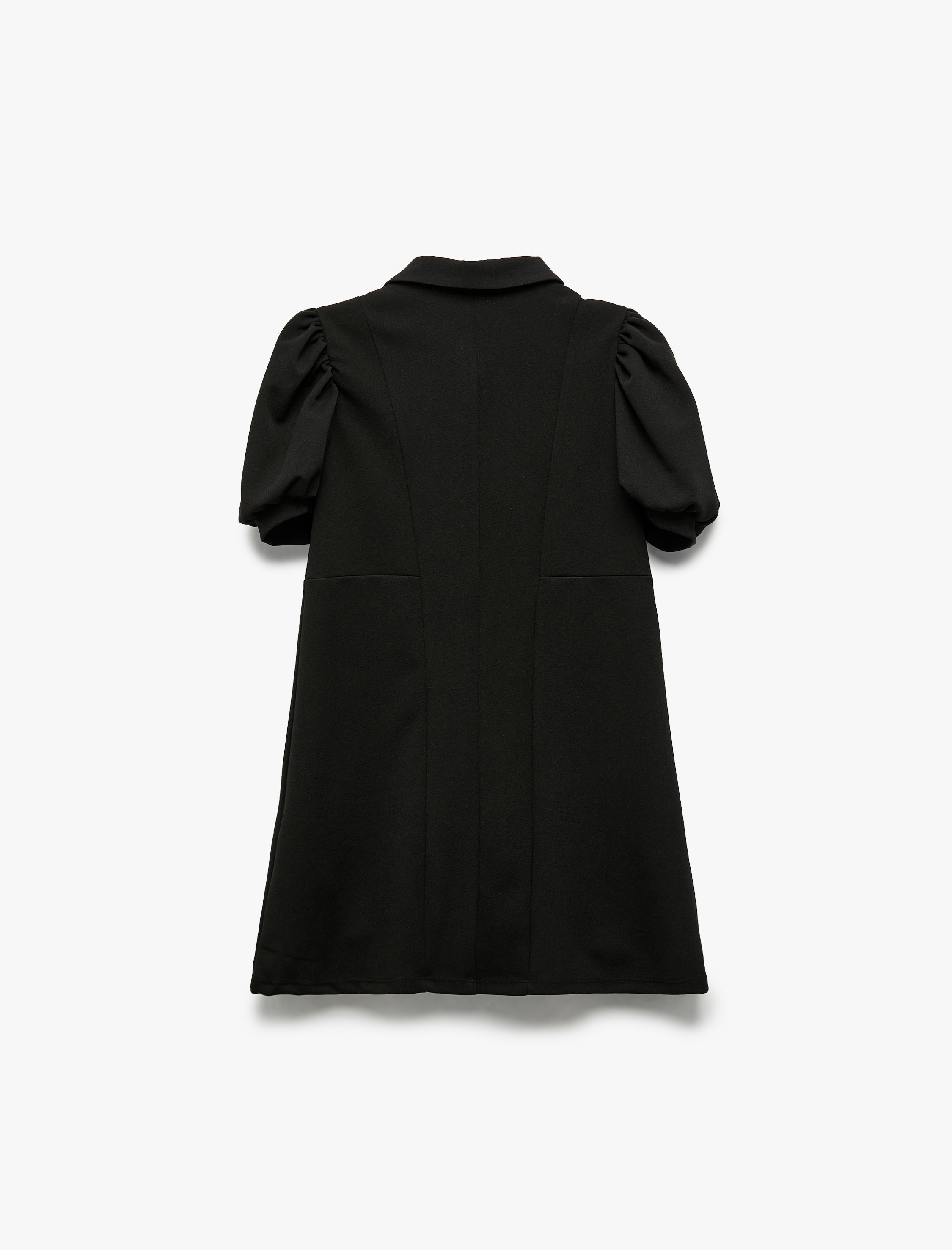  Kız Çocuk Fermuar Detaylı Balon Kollu Gömlek Yaka Elbise