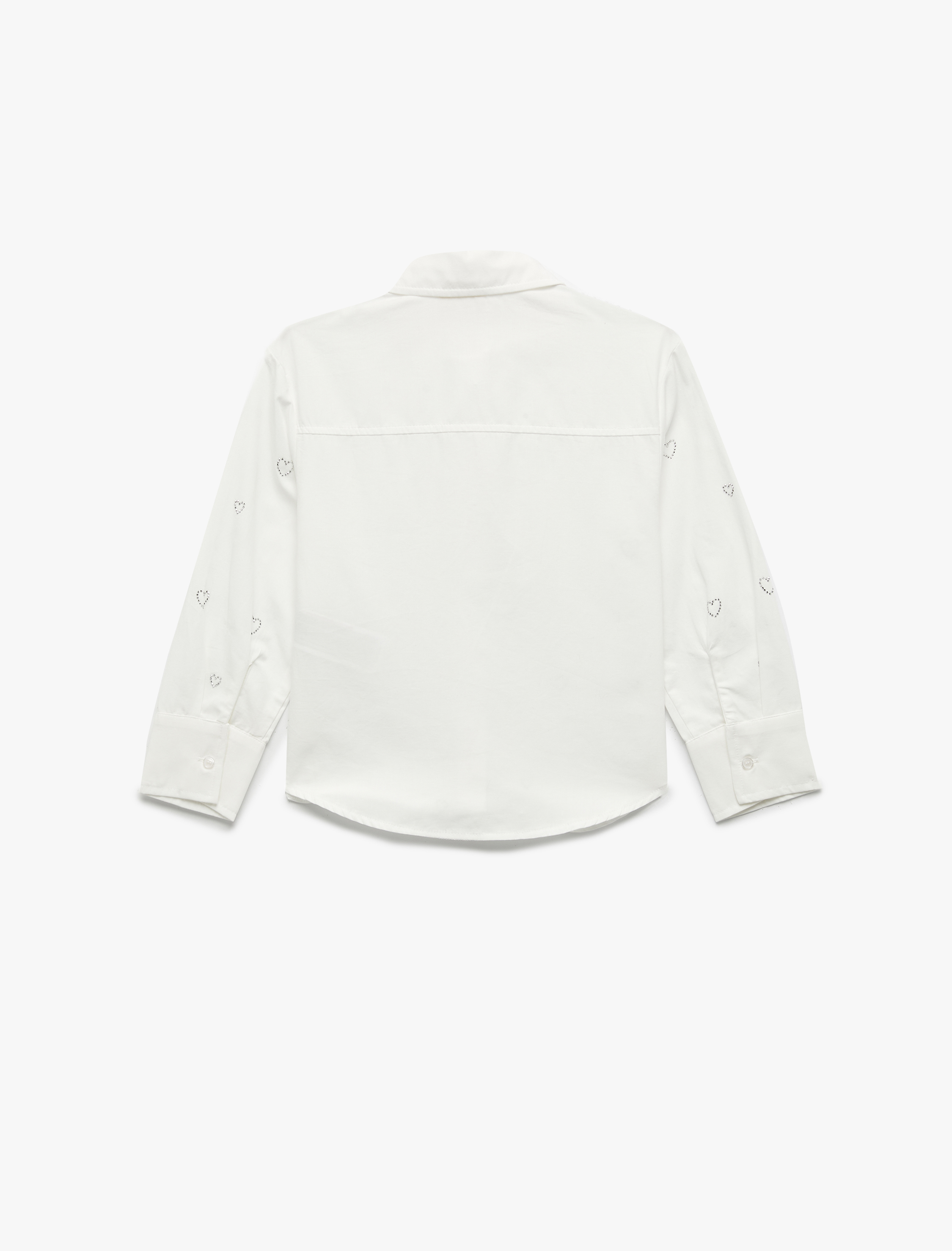  Kız Çocuk Uzun Kollu Kalp Desenli Taş Detaylı Pamuklu Gömlek