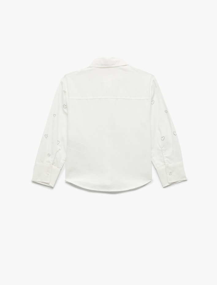 Kız Çocuk Uzun Kollu Kalp Desenli Taş Detaylı Pamuklu Gömlek