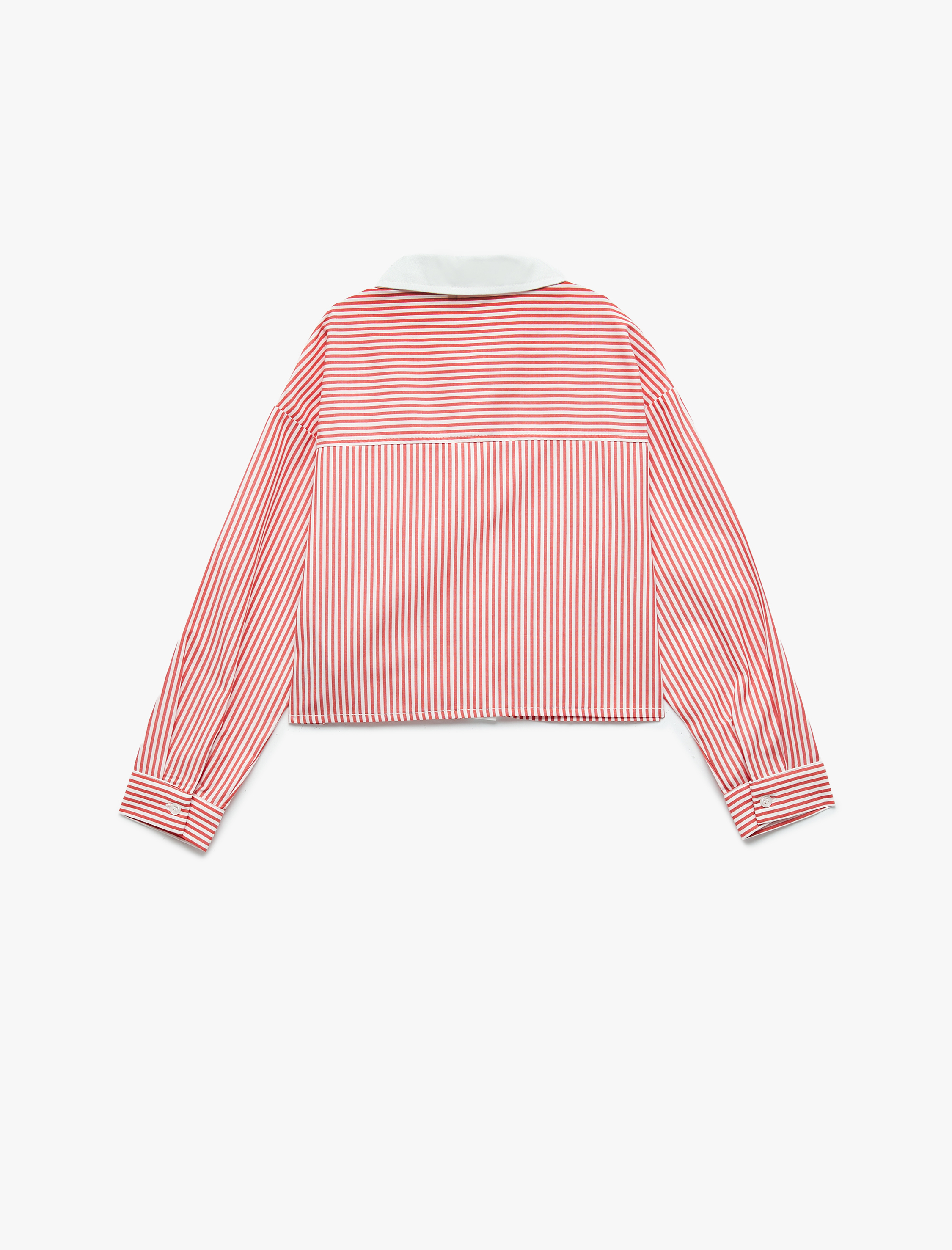  Kız Çocuk Pamuklu Uzun Kollu Çizgili Crop Gömlek