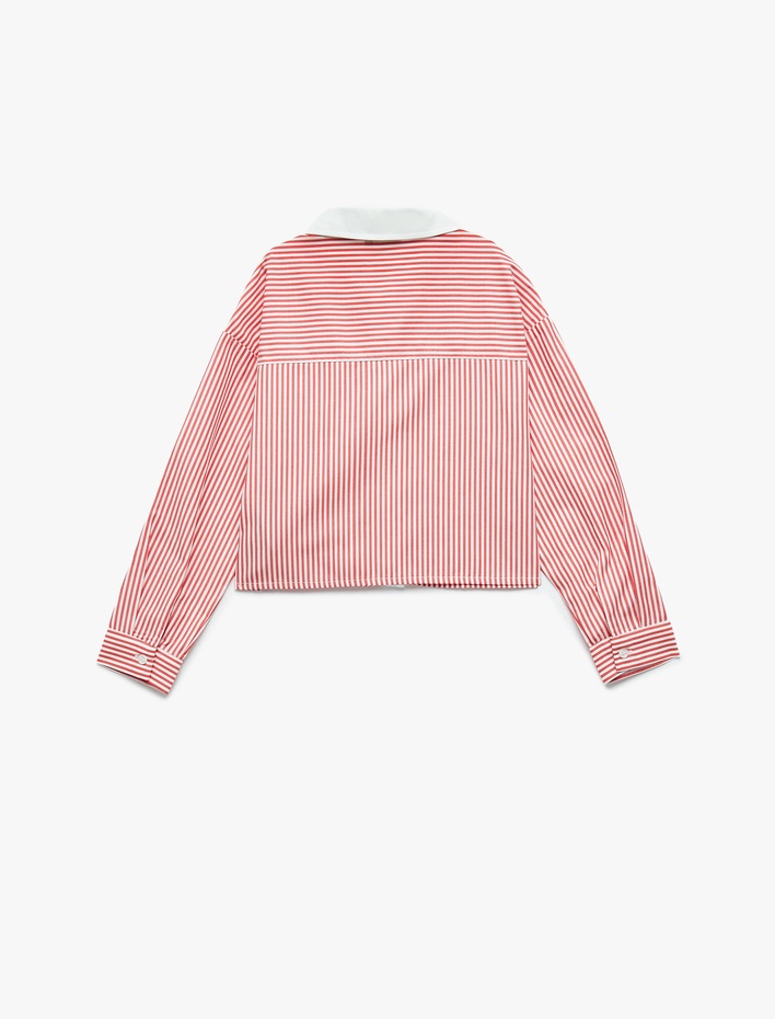 Kız Çocuk Pamuklu Uzun Kollu Çizgili Crop Gömlek