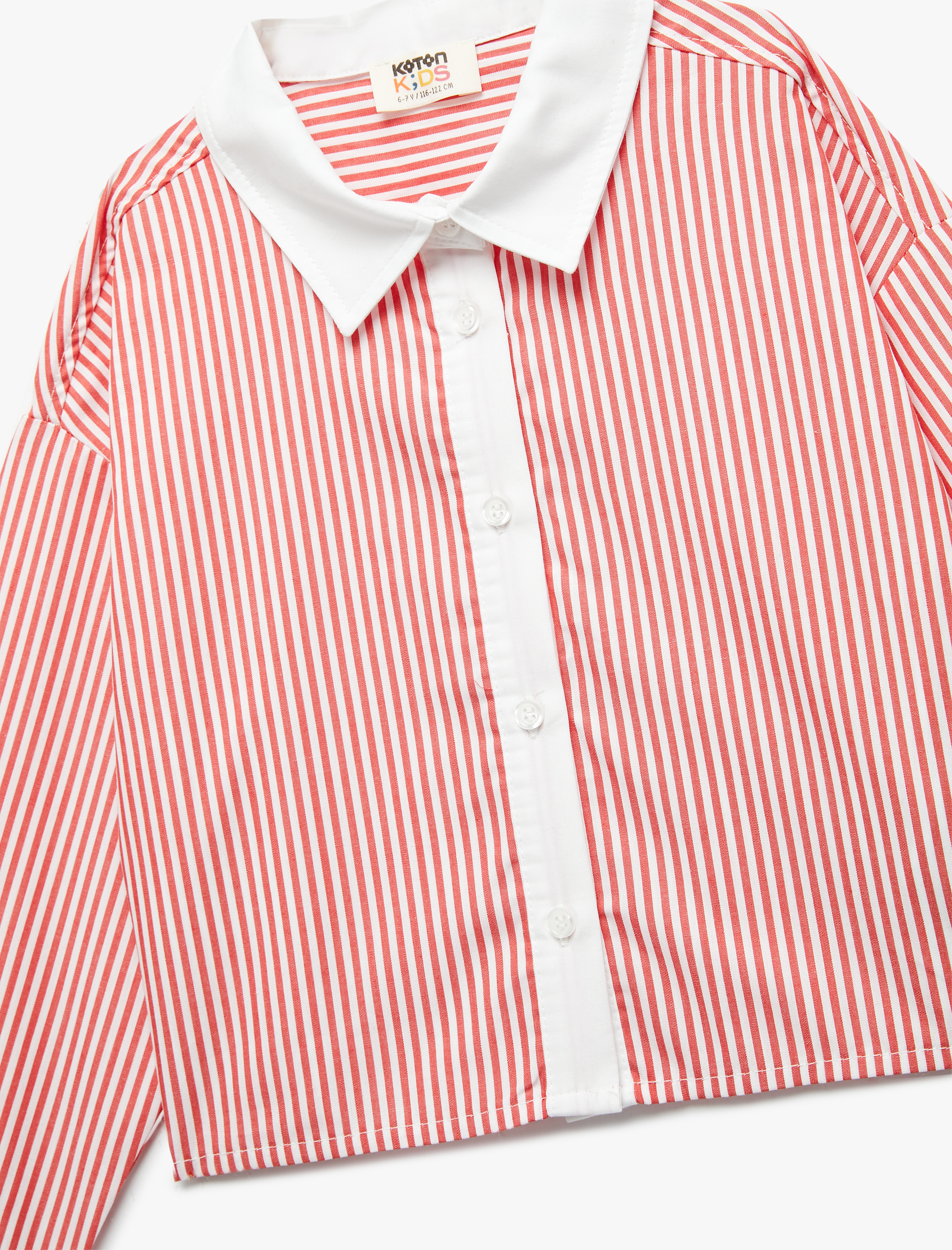  Kız Çocuk Pamuklu Uzun Kollu Çizgili Crop Gömlek