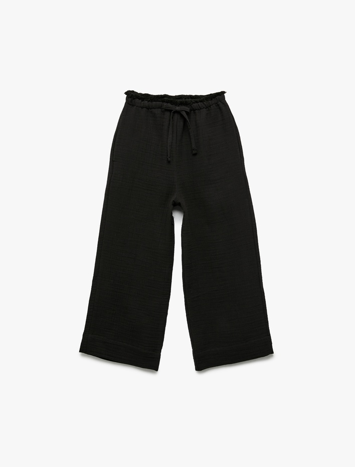 Kız Çocuk Pamuklu Basic Müslin Geniş Paça Pantolon