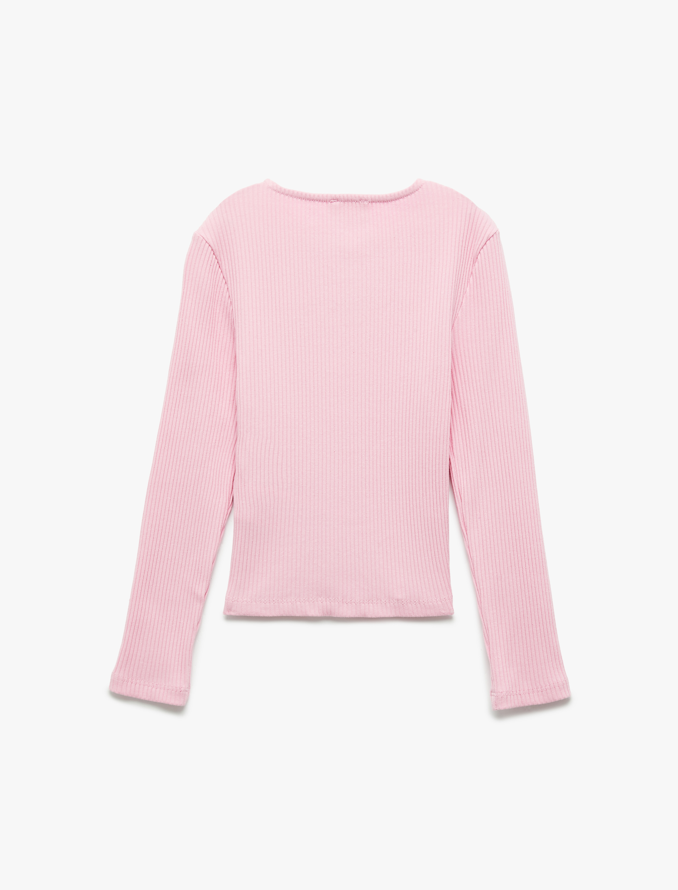  Kız Çocuk Ribanalı Uzun Kollu Bisiklet Yaka Fiyonklu Pamuklu Tişört