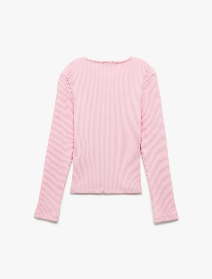 Kız Çocuk Ribanalı Uzun Kollu Bisiklet Yaka Fiyonklu Pamuklu Tişört