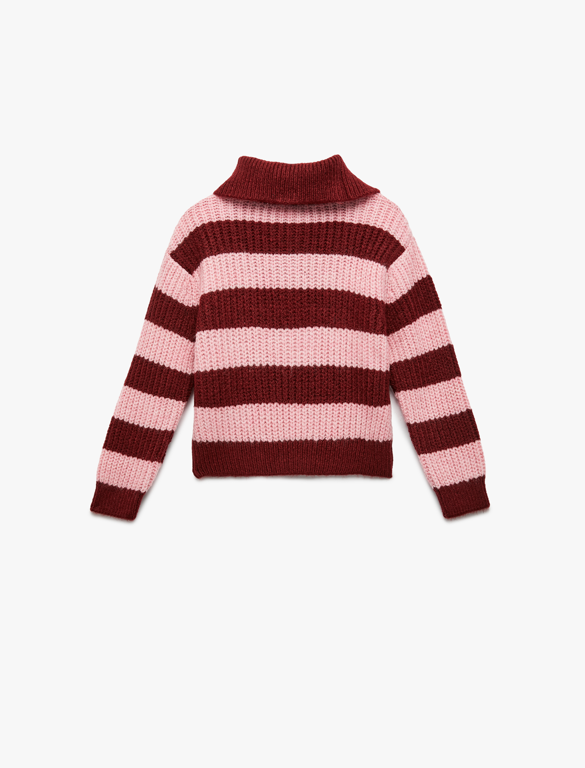  Kız Çocuk Uzun Kollu Fermuarlı Yarım Yaka Çizgili Triko Kazak