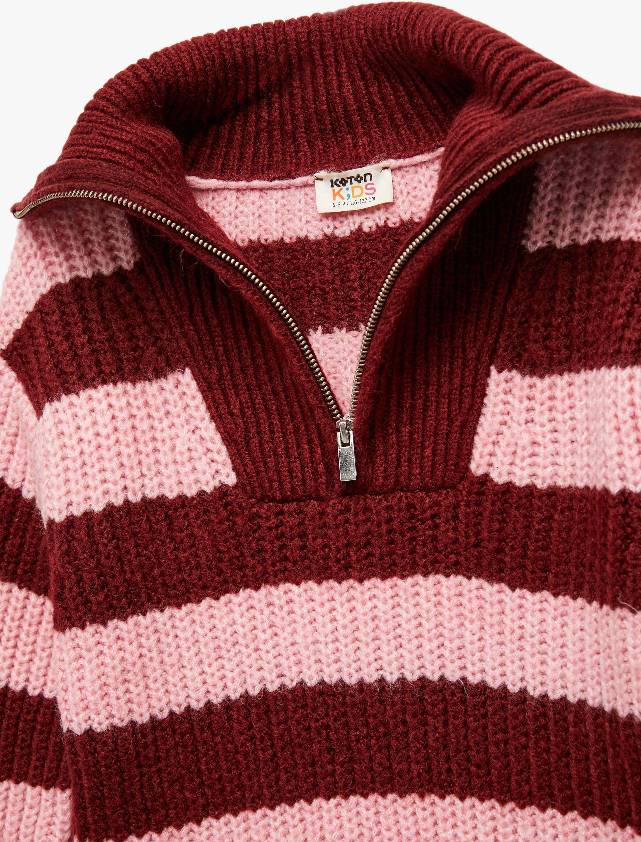  Kız Çocuk Uzun Kollu Fermuarlı Yarım Yaka Çizgili Triko Kazak