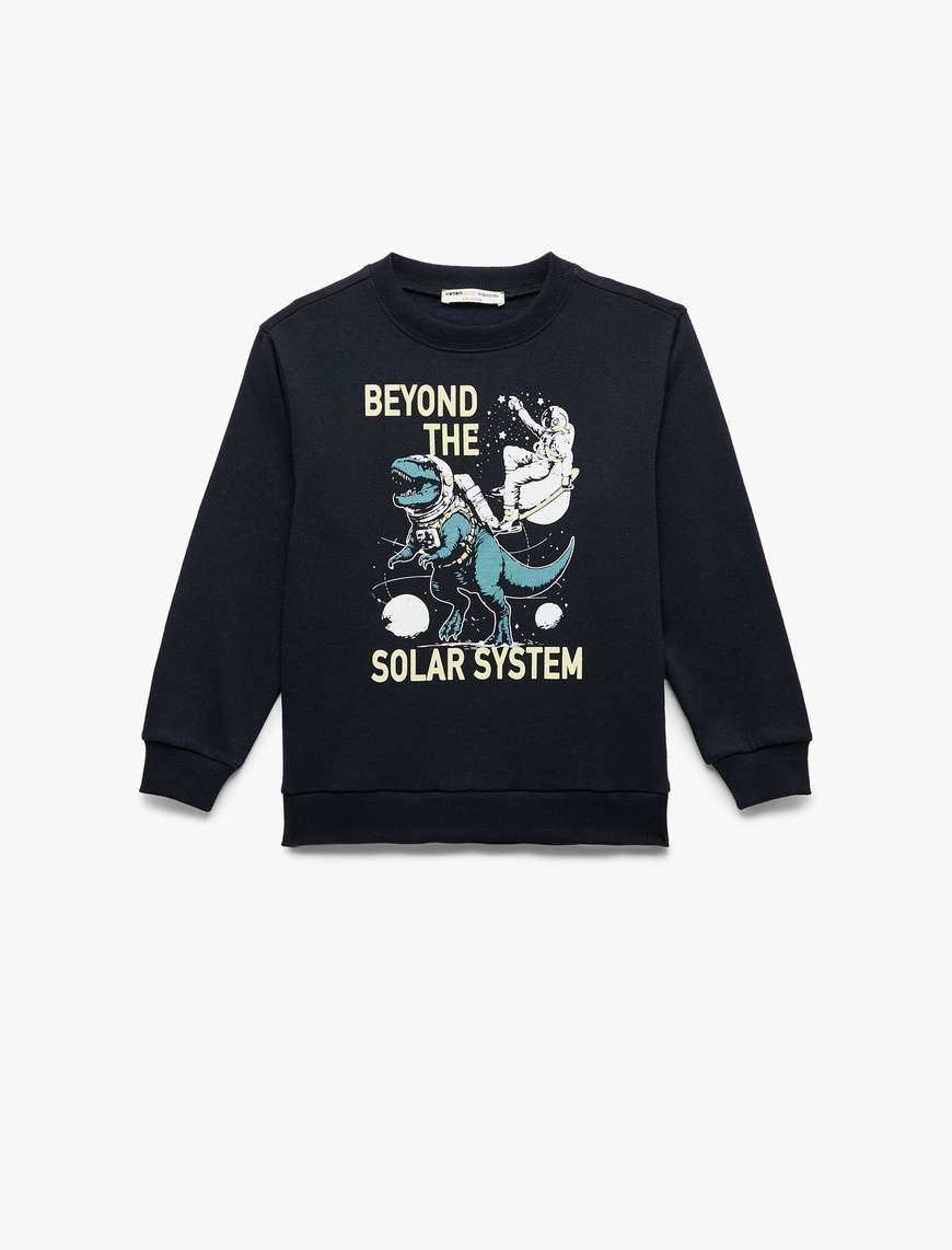  Erkek Çocuk Uzun Kollu Bisiklet Yaka Dinozor Baskılı Şardonlu Sweatshirt