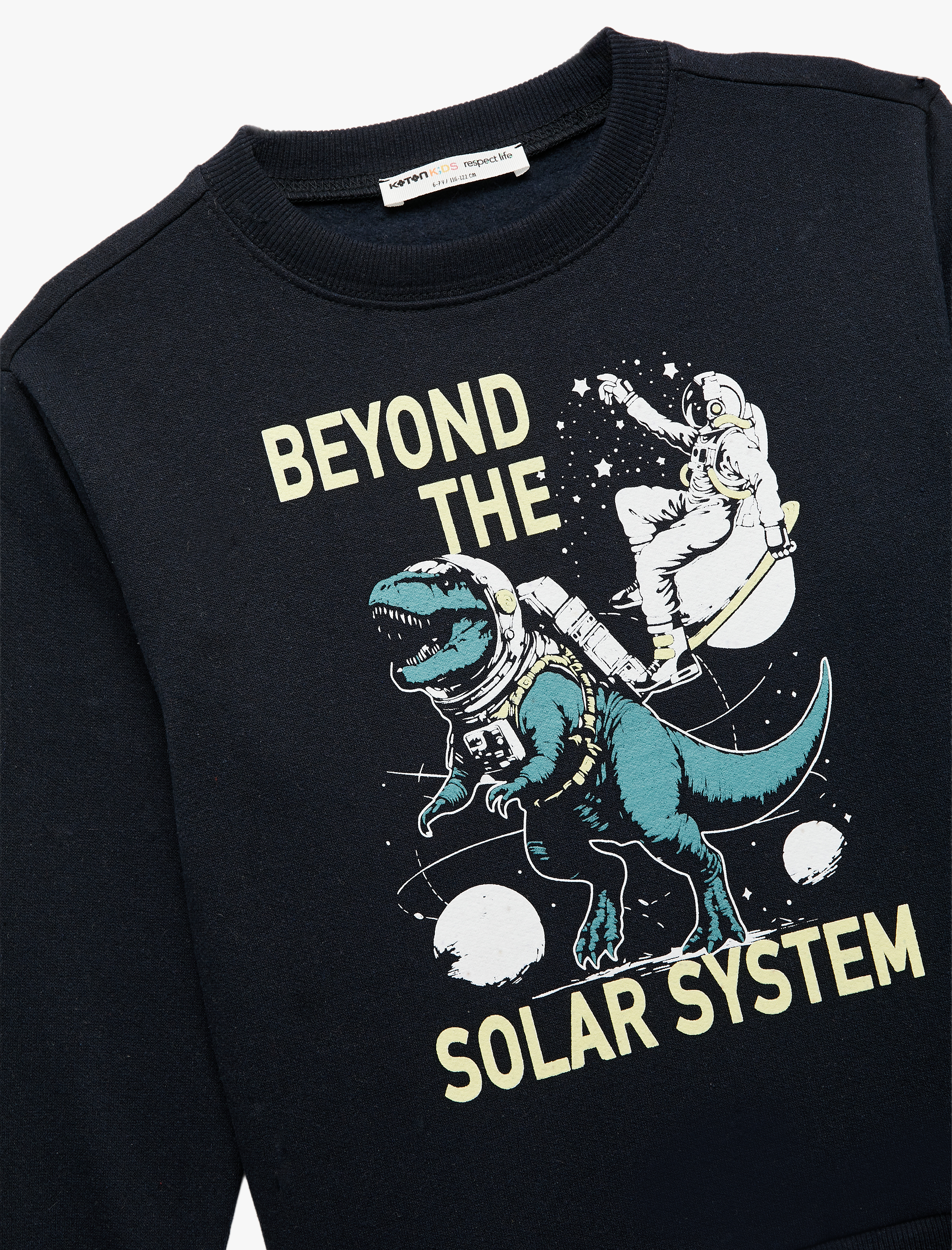  Erkek Çocuk Uzun Kollu Bisiklet Yaka Dinozor Baskılı Şardonlu Sweatshirt