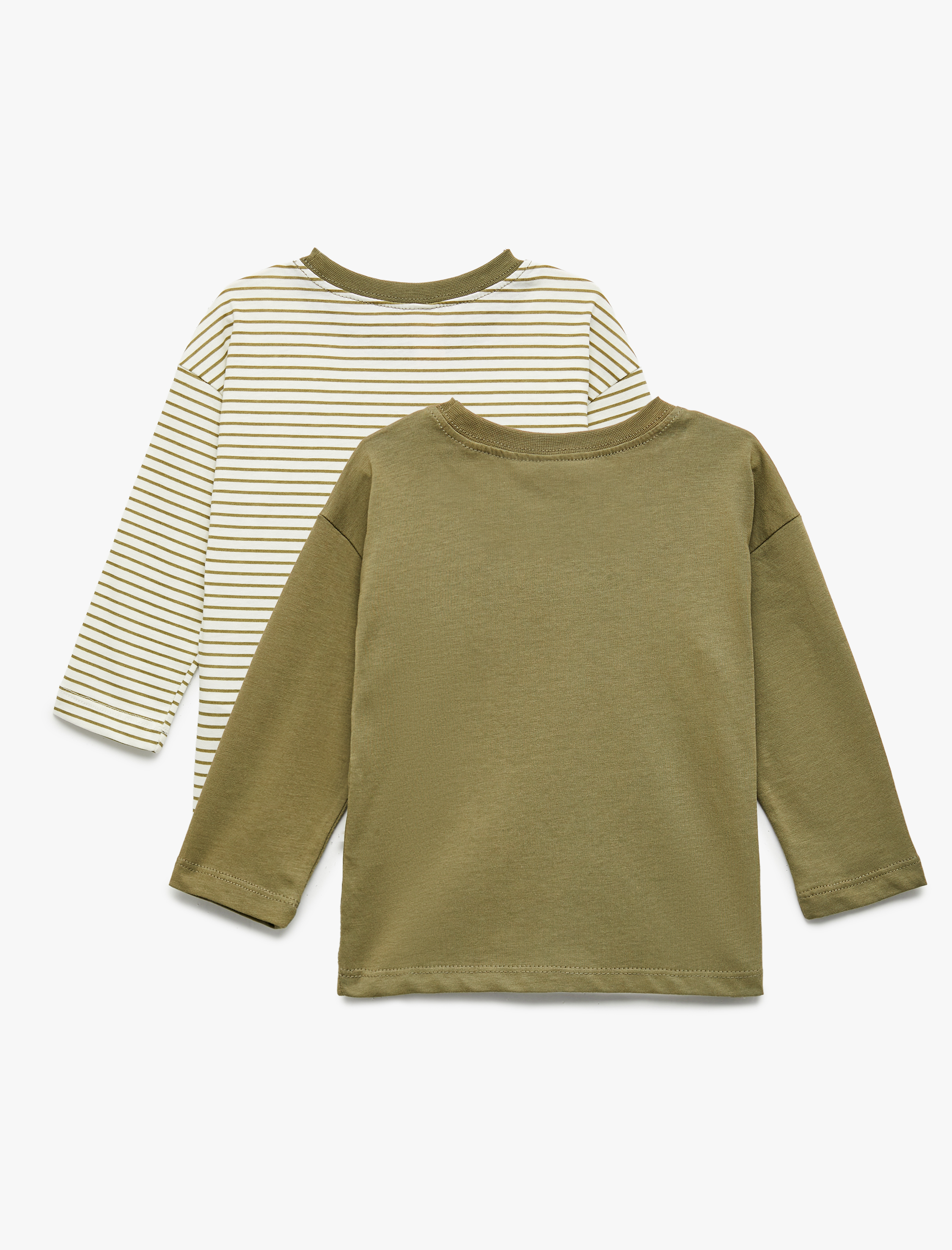  Erkek Bebek Pamuklu Uzun Kollu Bisiklet Yaka 2'li Basic Tişört Seti