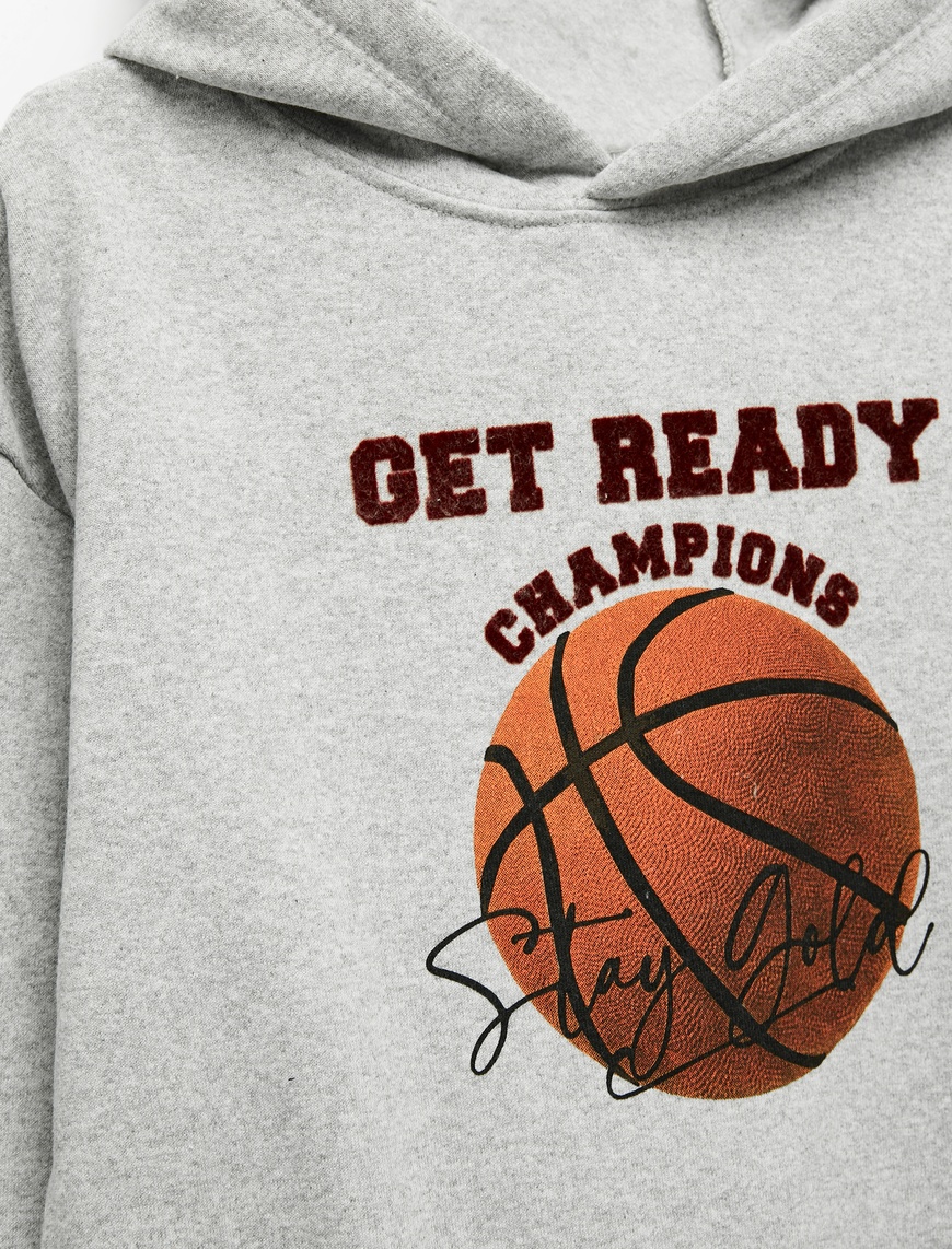  Erkek Çocuk Basketbol Baskılı Şardonlu Uzun Kollu Kapşonlu Sweatshirt