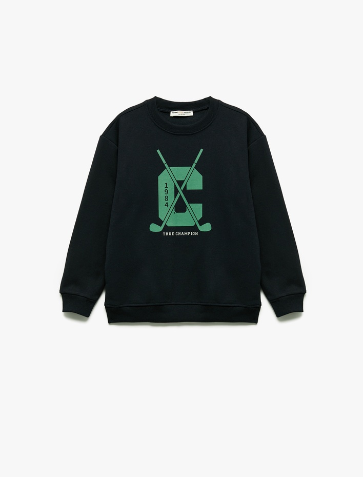 Erkek Çocuk Uzun Kollu Bisiklet Yaka Baskılı Şardonlu Sweatshirt