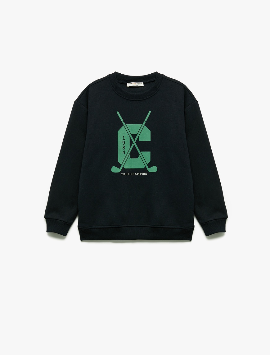  Erkek Çocuk Uzun Kollu Bisiklet Yaka Baskılı Şardonlu Sweatshirt