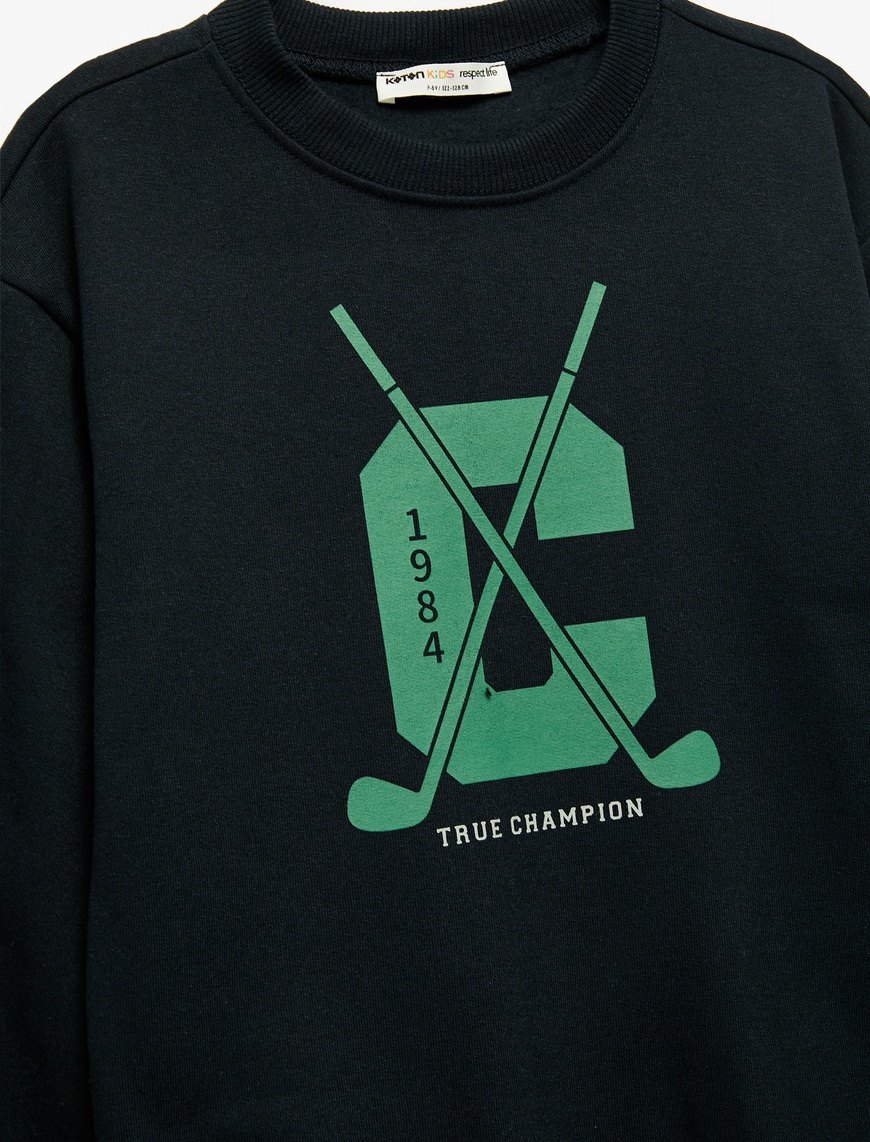  Erkek Çocuk Uzun Kollu Bisiklet Yaka Baskılı Şardonlu Sweatshirt