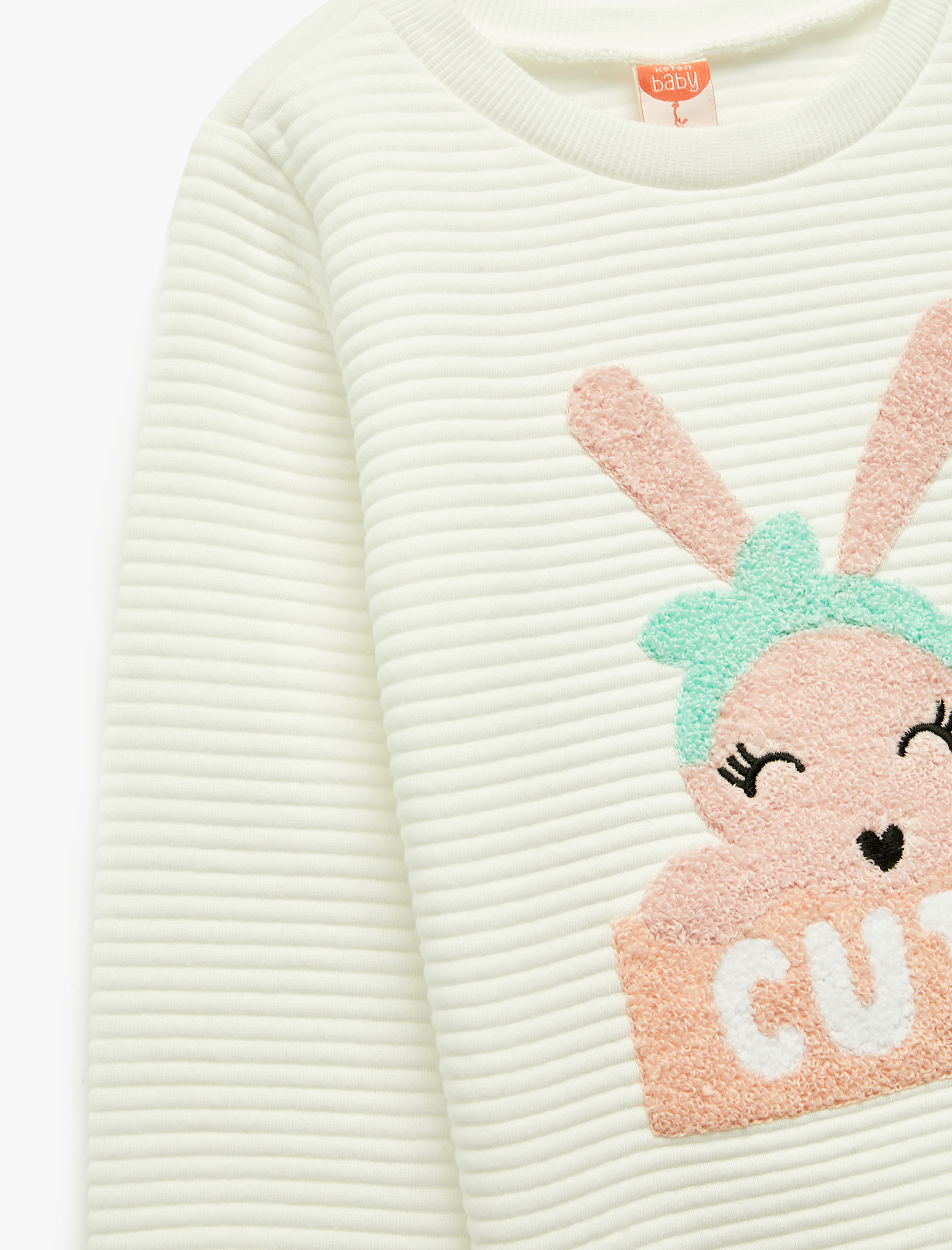  Kız Bebek Bisiklet Yaka Nakışlı Dokulu Uzun Kollu Sweatshirt