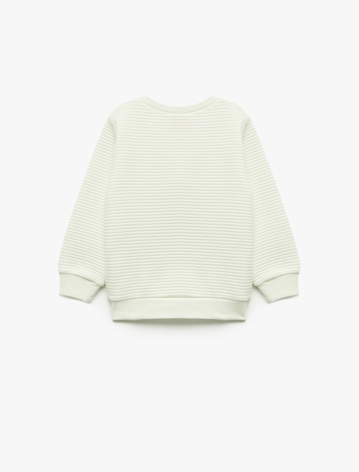 Kız Bebek Bisiklet Yaka Nakışlı Dokulu Uzun Kollu Sweatshirt