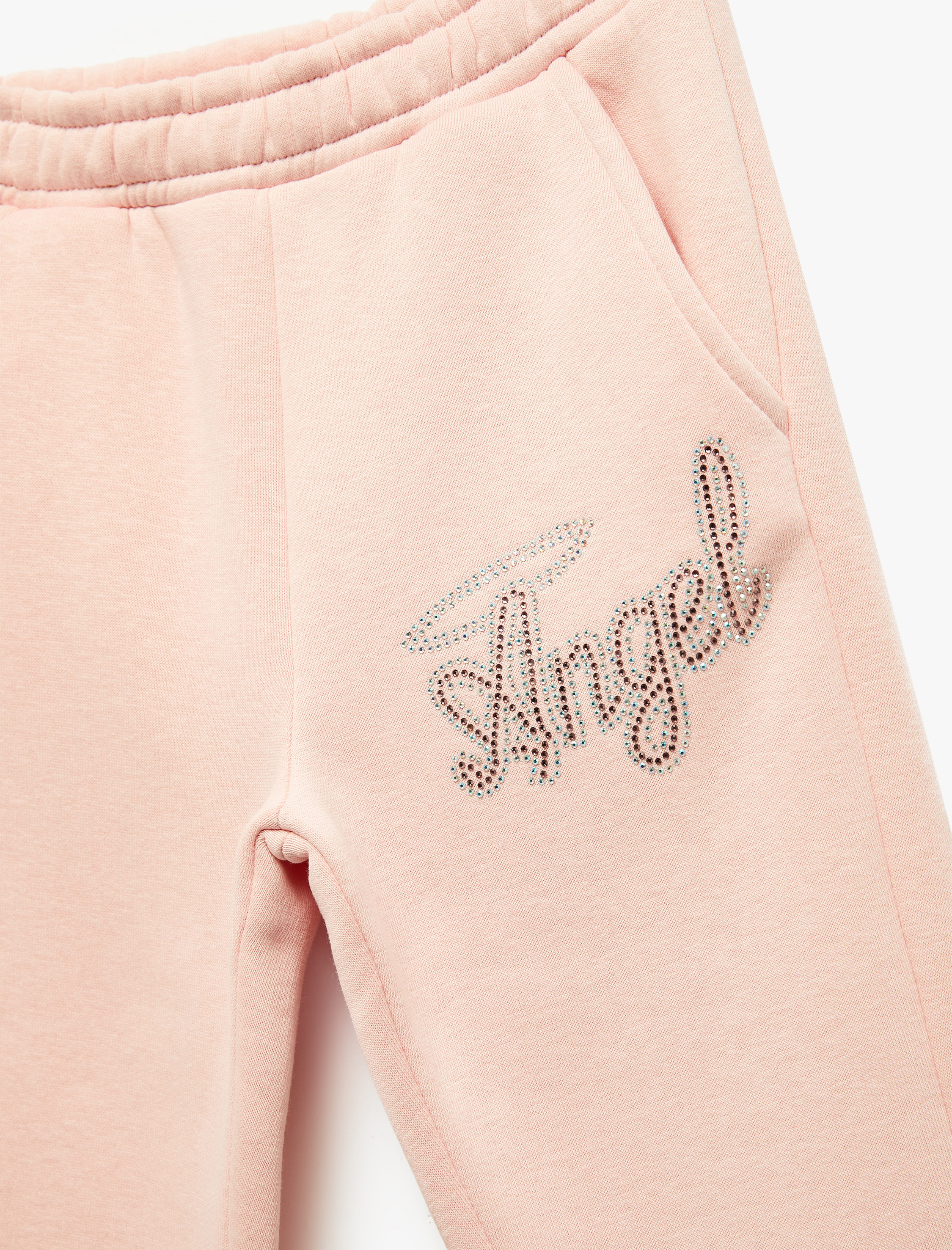  Kız Çocuk Şardonlu Taş Detaylı Baskılı Beli lastikli Jogger Eşofman Altı