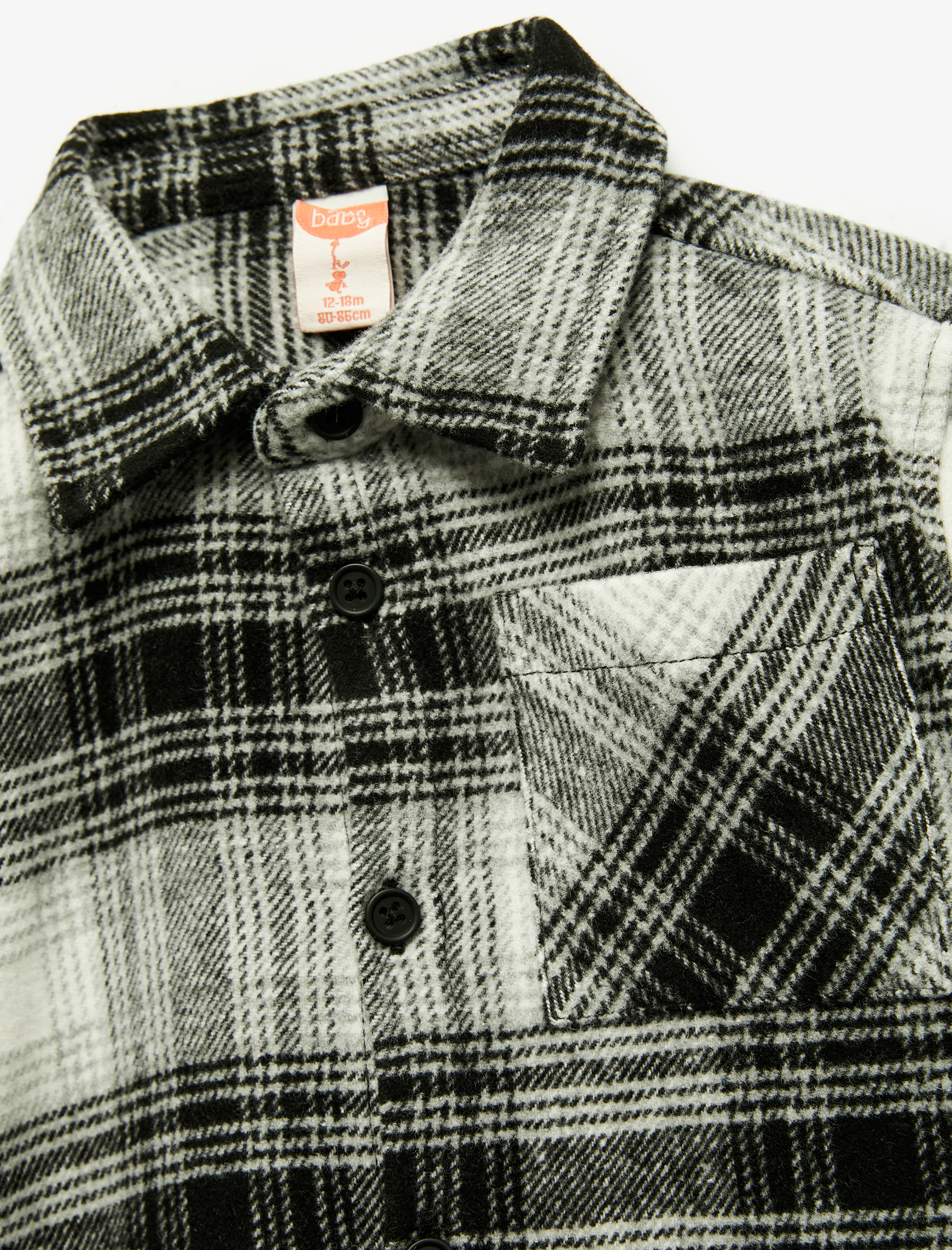  Erkek Bebek Uzun Kollu Tek Cepli Klasik Yaka Ekoseli Gömlek