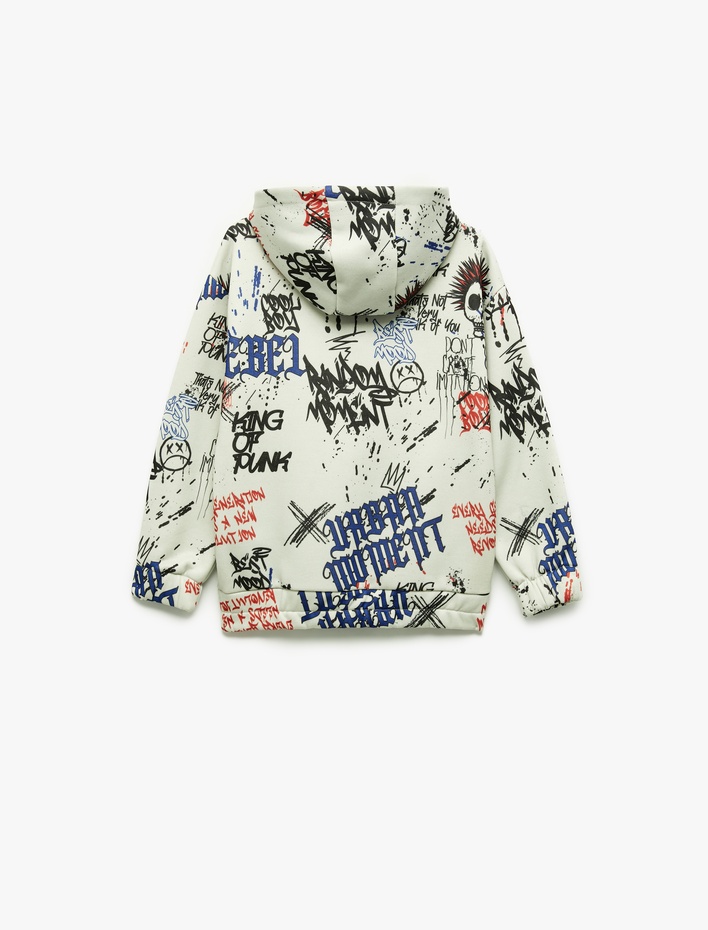 Erkek Çocuk Şardonlu Uzun Kollu Yarım Fermuarlı Kapşonlu Oversize Sweatshirt