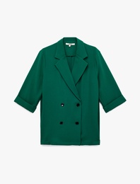 Krep Kumaş 3/4 Kollu Kruvaze Blazer Ceket
