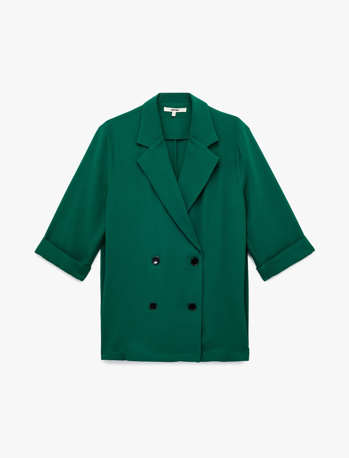  Krep Kumaş 3/4 Kollu Kruvaze Blazer Ceket