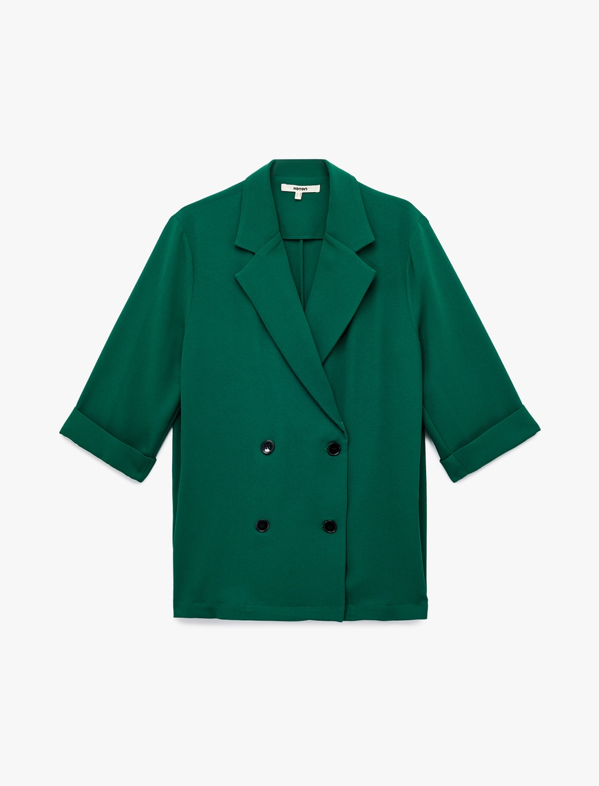   Krep Kumaş 3/4 Kollu Kruvaze Blazer Ceket