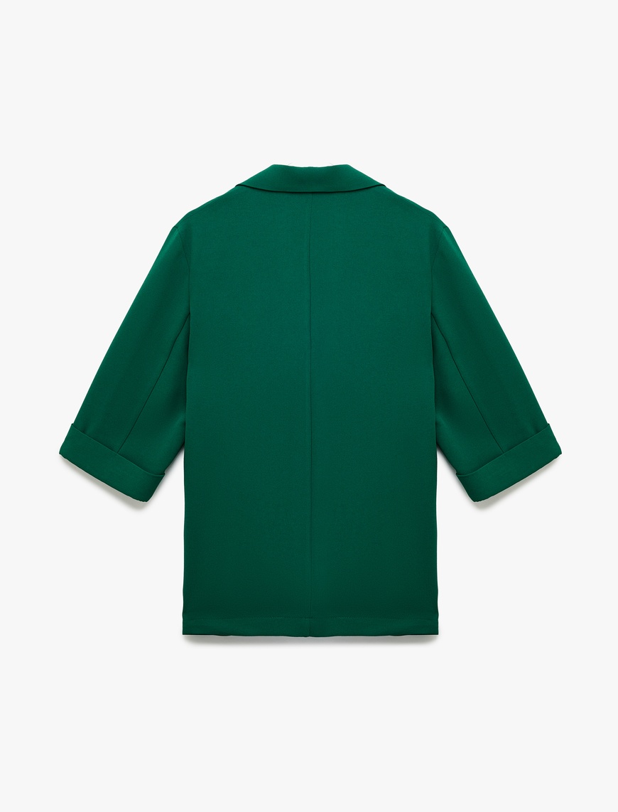   Krep Kumaş 3/4 Kollu Kruvaze Blazer Ceket