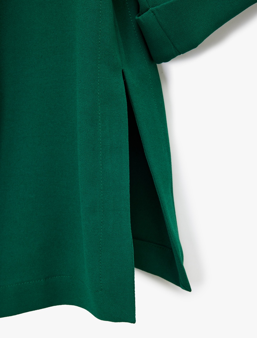   Krep Kumaş 3/4 Kollu Kruvaze Blazer Ceket