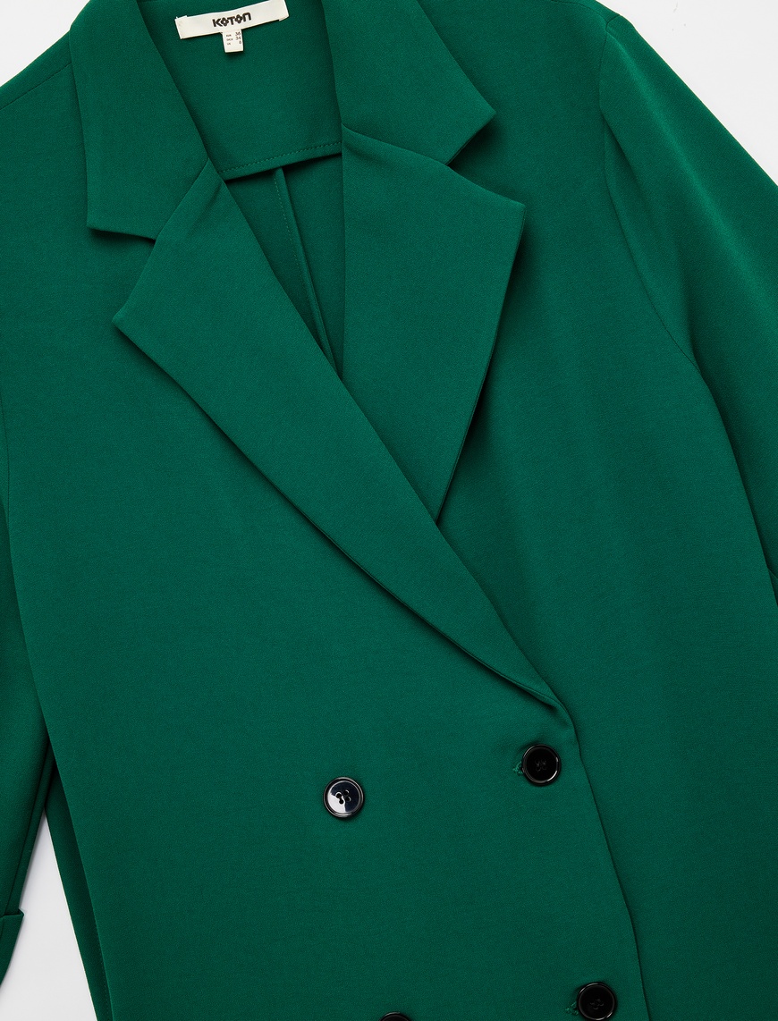   Krep Kumaş 3/4 Kollu Kruvaze Blazer Ceket
