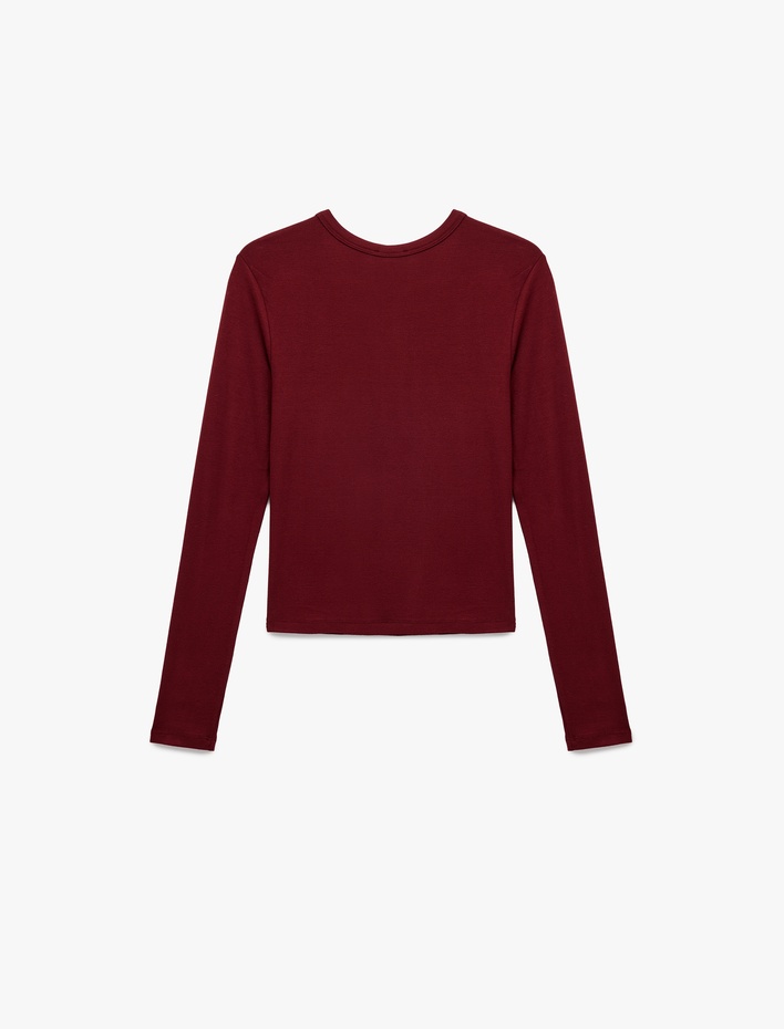  Slim Fit Uzun Kollu Bisiklet Yaka Viskon Tişört