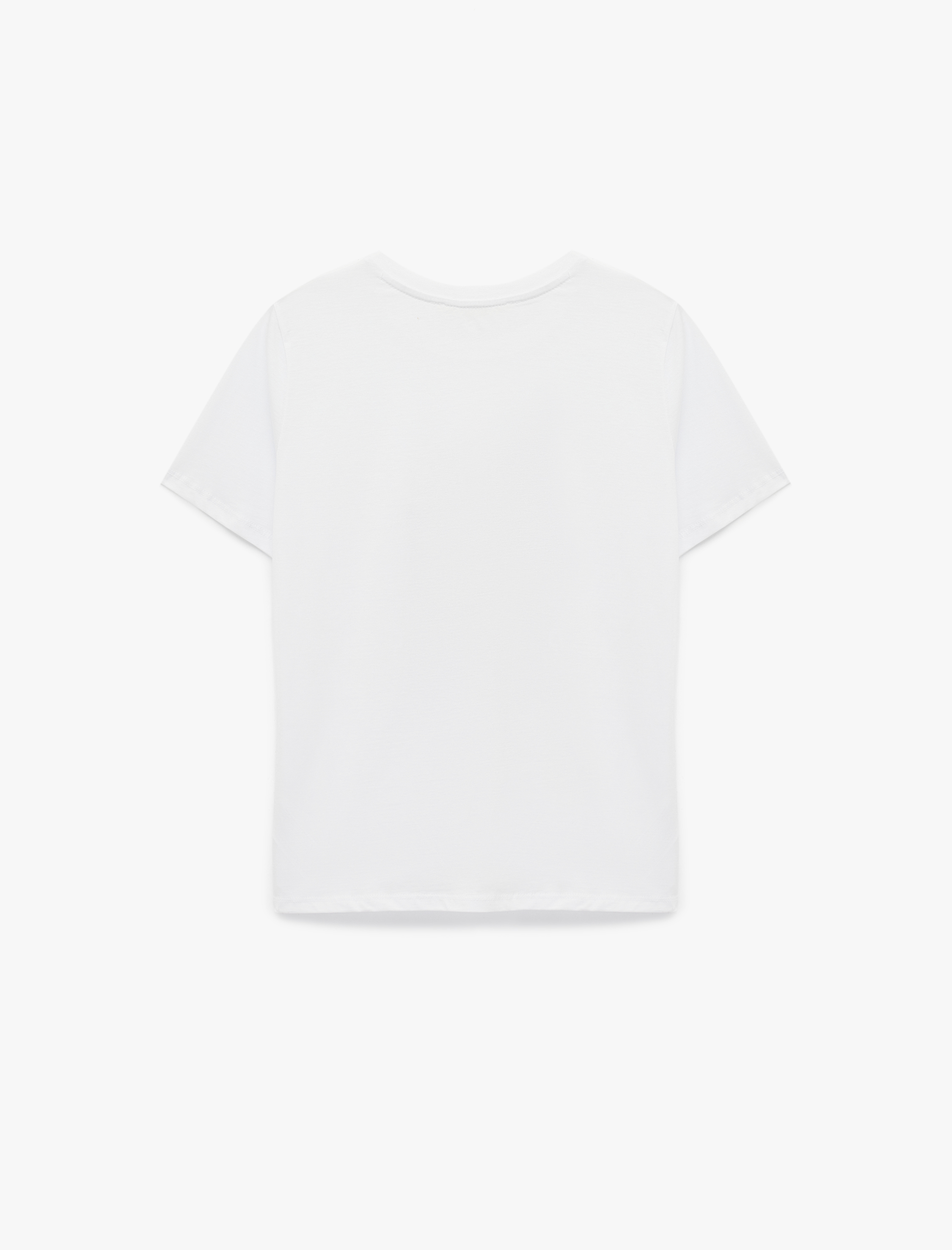   Pamuklu Kısa Kollu Bisiklet Yaka Metalik Baskılı Tişört