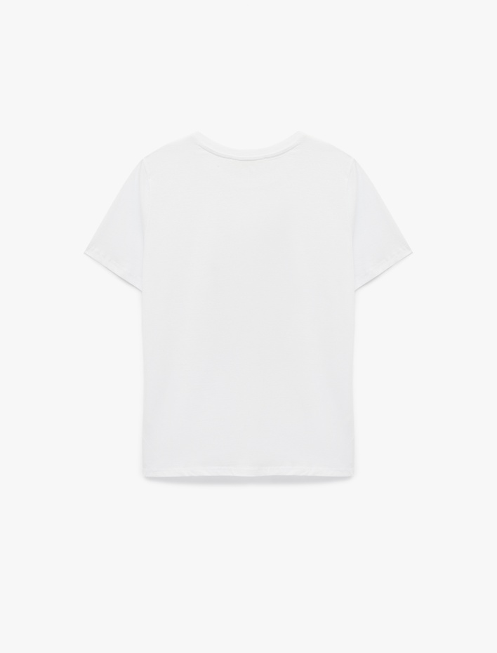  Pamuklu Kısa Kollu Bisiklet Yaka Metalik Baskılı Tişört