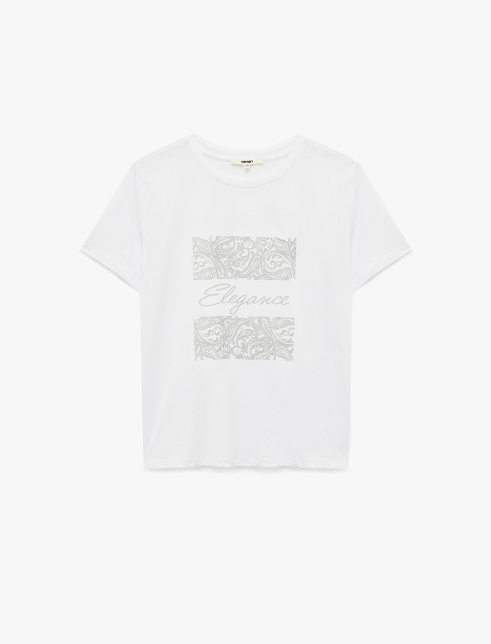  Kısa Kollu Bisiklet Yaka Pamuklu Baskılı Tişört