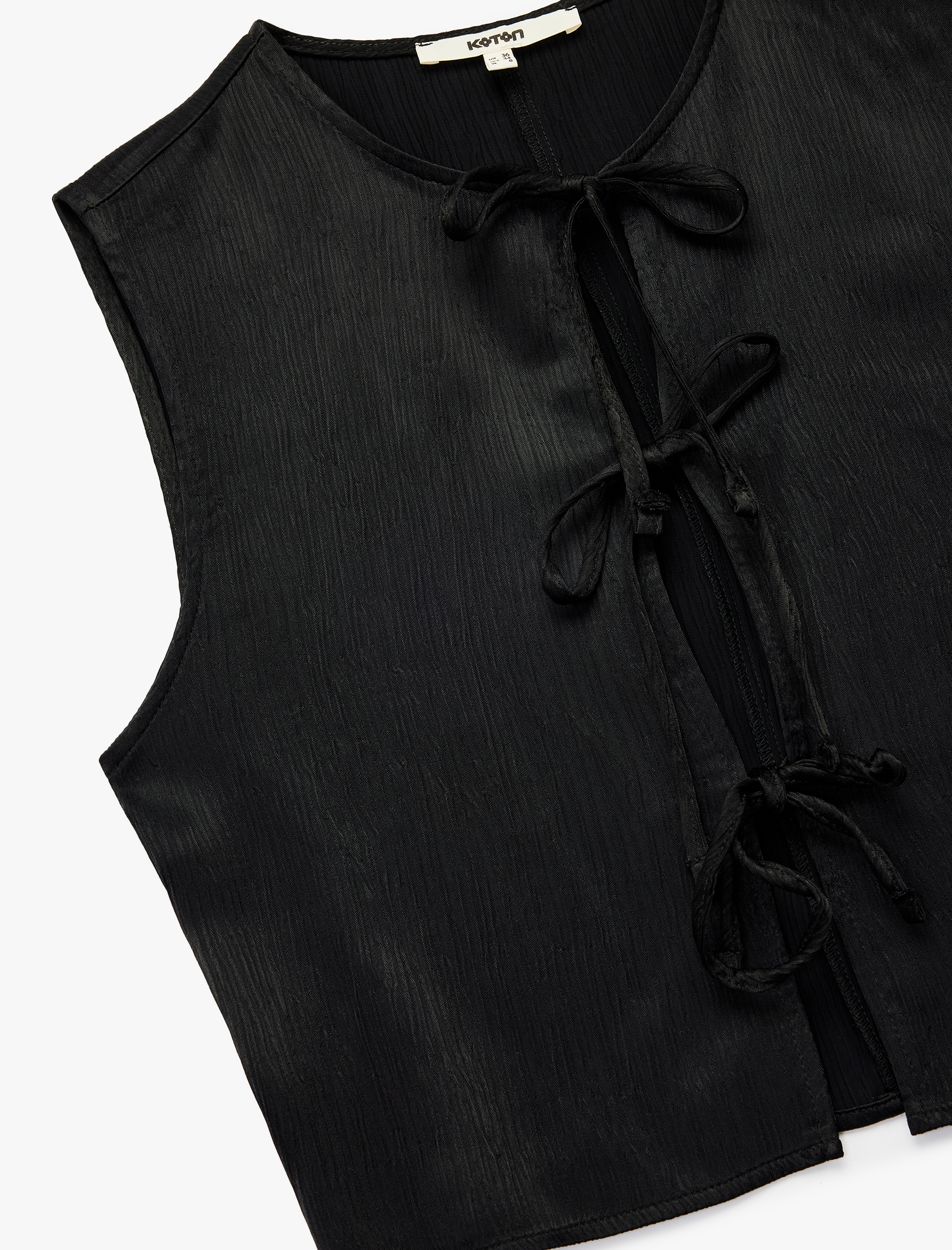   Viskon Kumaş Fiyonklu Önden Bağlama Detaylı Yelek