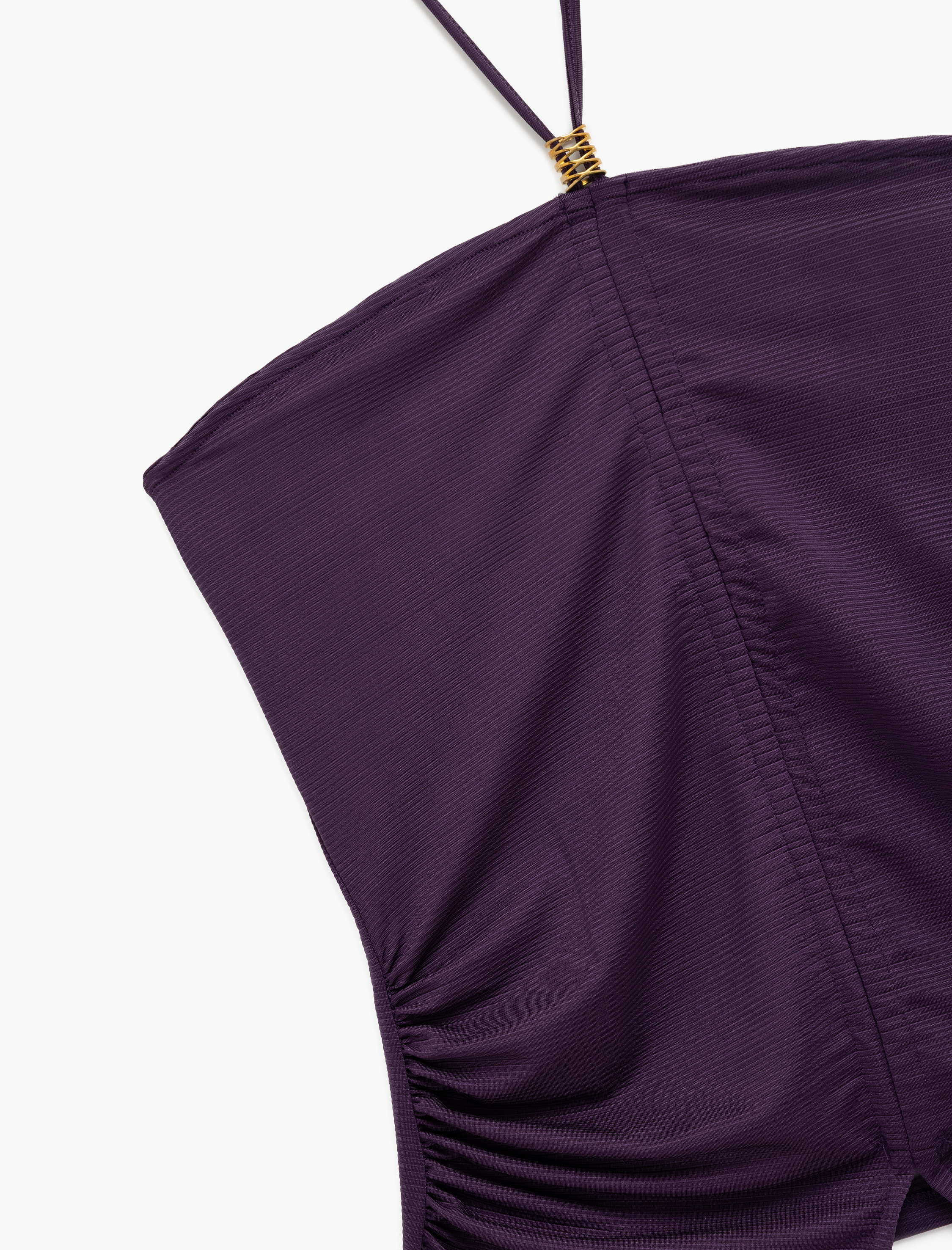   Slim Fit Aksesuar Detaylı Boyundan Bağlamalı Drapeli Straplez Bluz