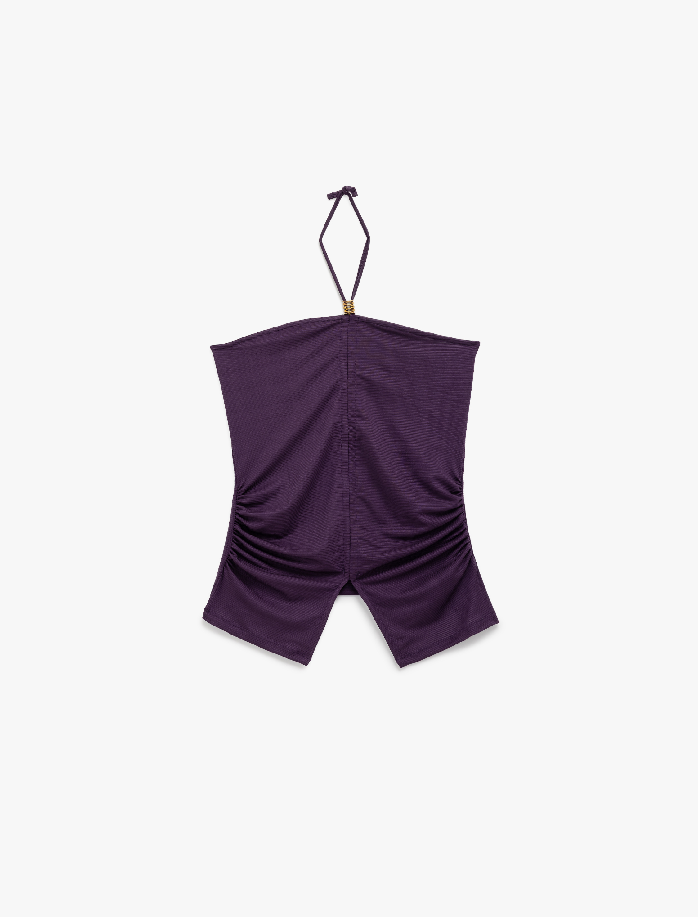   Slim Fit Aksesuar Detaylı Boyundan Bağlamalı Drapeli Straplez Bluz