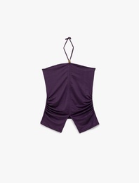 Slim Fit Aksesuar Detaylı Boyundan Bağlamalı Drapeli Straplez Bluz