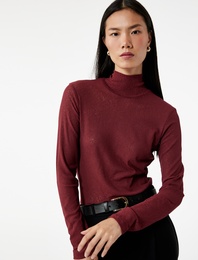 Slim Fit Balıkçı Yaka Uzun Kollu Tişört