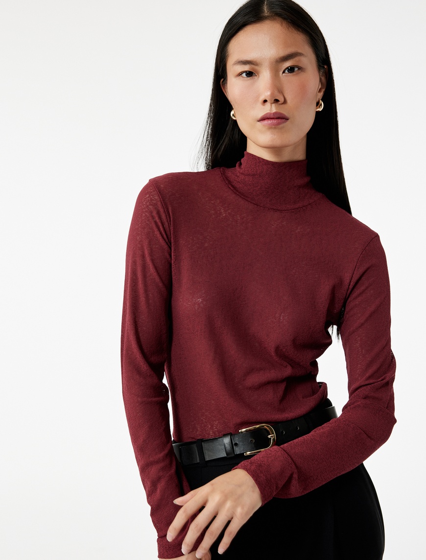   Slim Fit Balıkçı Yaka Uzun Kollu Tişört