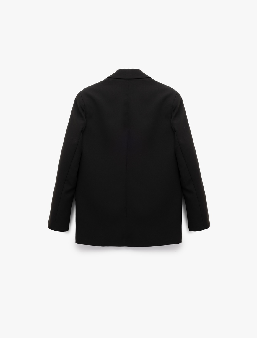   Uzun Kollu Kapaklı Cep Detaylı Oversize Kruvaze Blazer Ceket