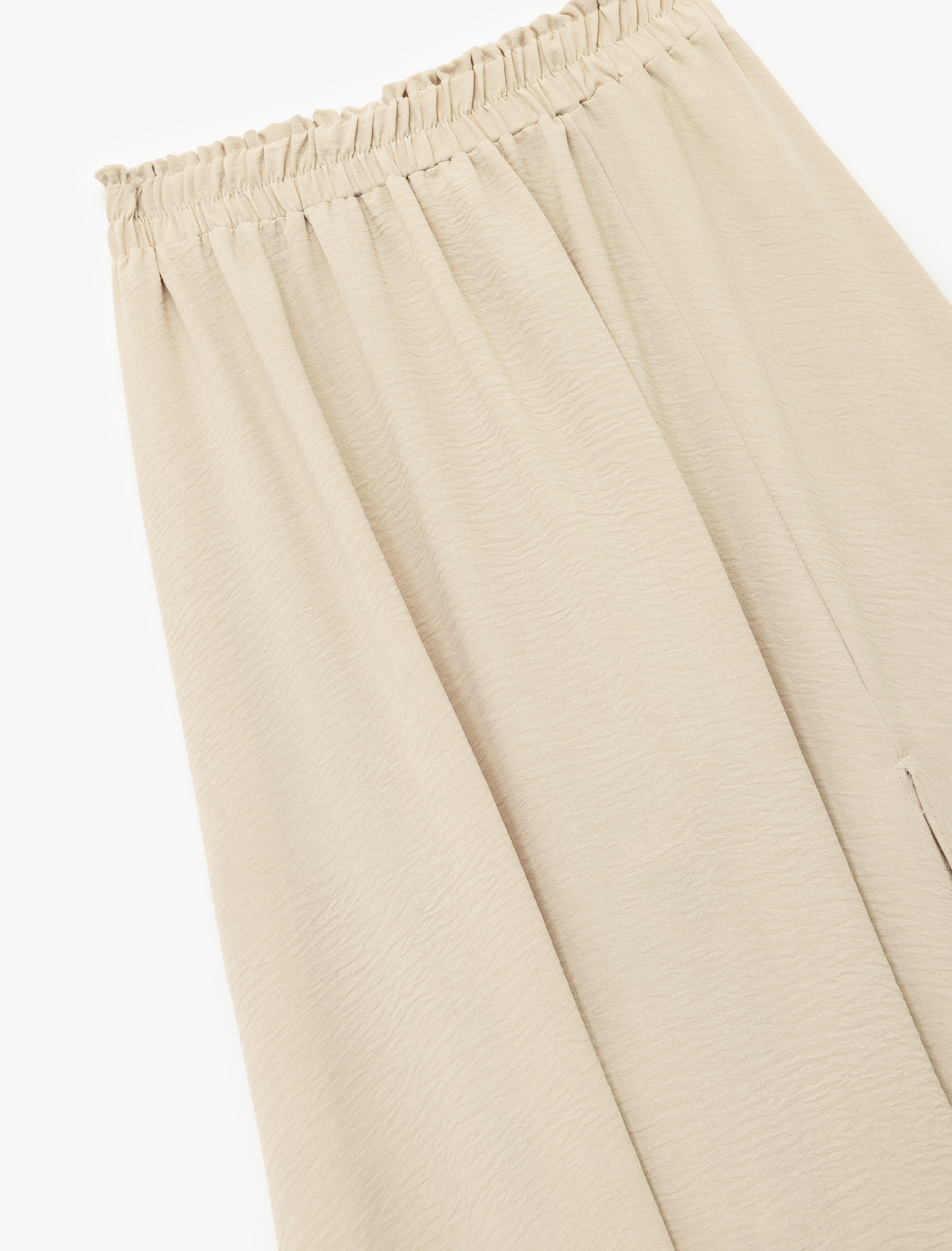   Aerobin Kumaş Beli Lastikli Yırtmaç Detaylı Midi Kloş Etek