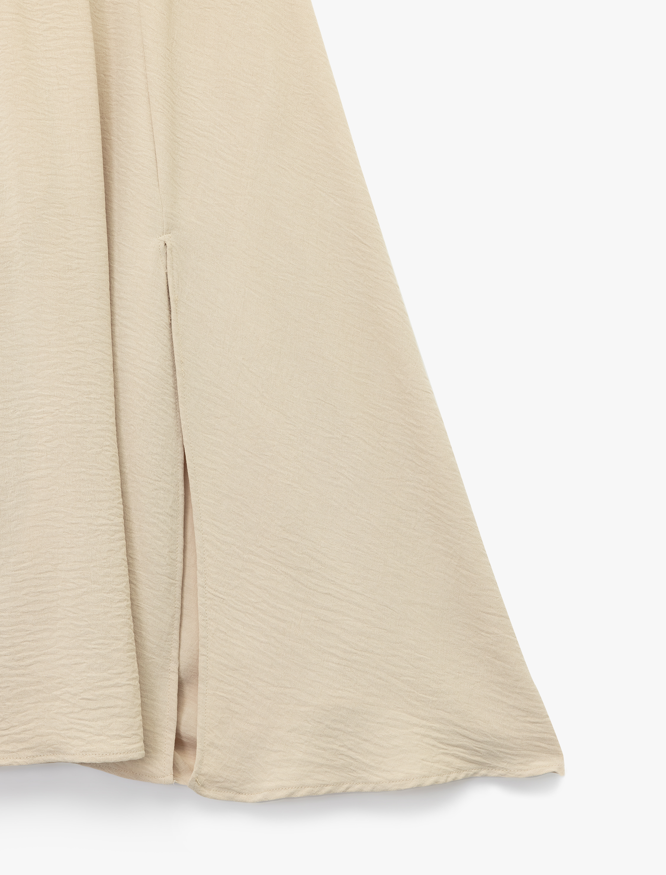   Aerobin Kumaş Beli Lastikli Yırtmaç Detaylı Midi Kloş Etek