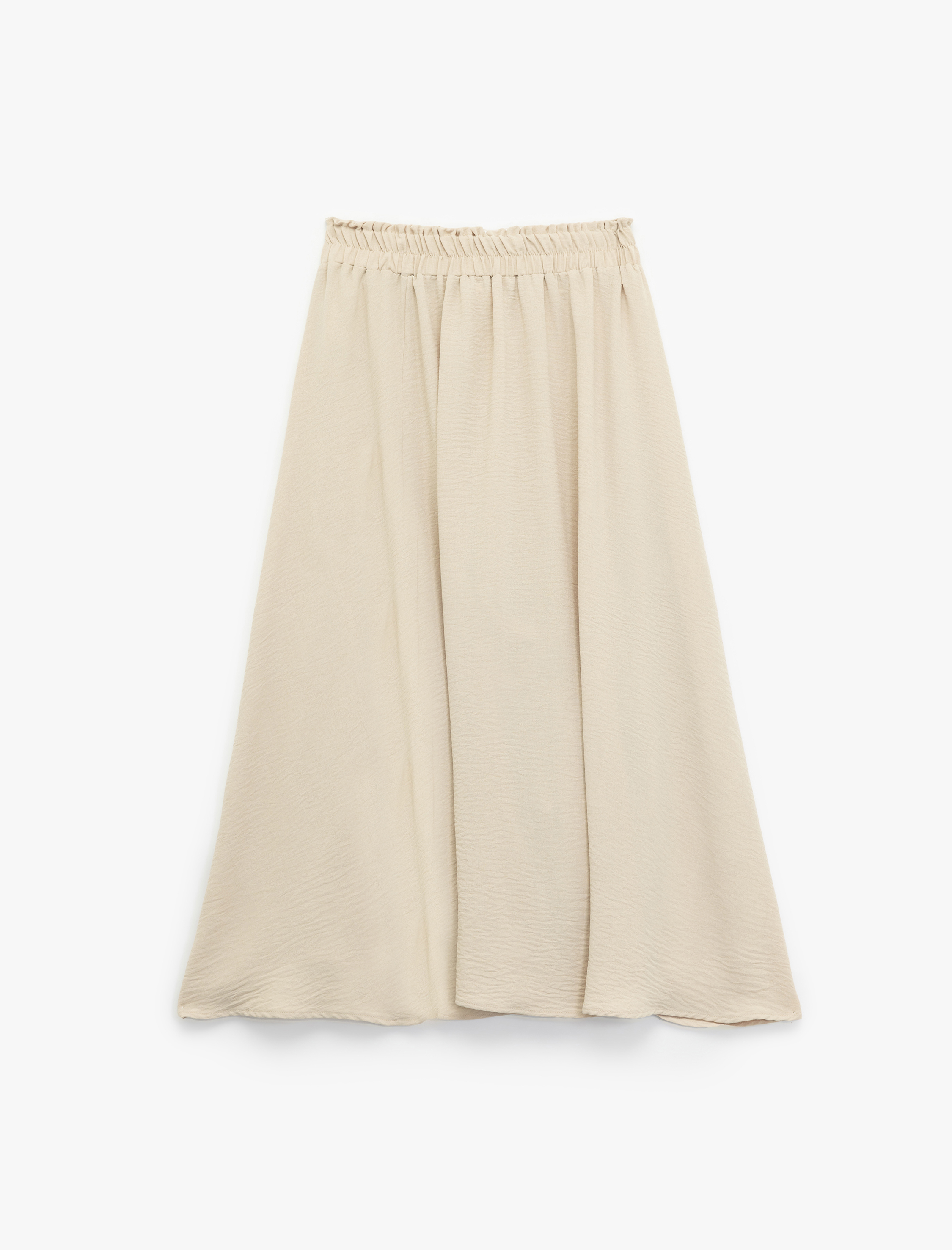   Aerobin Kumaş Beli Lastikli Yırtmaç Detaylı Midi Kloş Etek