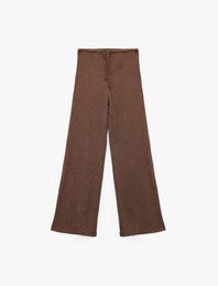Yüksek Bel Rahat Kalıp Bürümcük Viskon Karışımlı Beli Bağcıklı Geniş Paça Pantolon