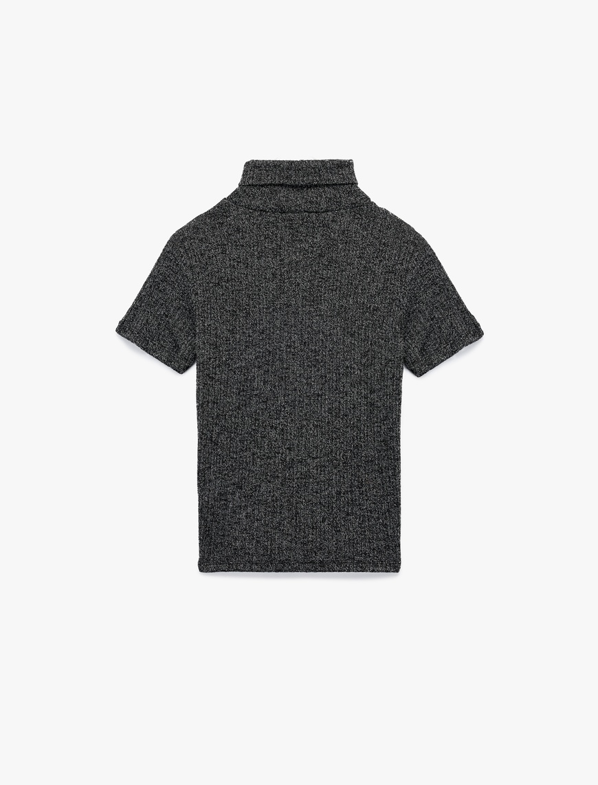   Slim Fit Kaşkorse Simli Balıkçı Yaka Kısa Kollu Tişört