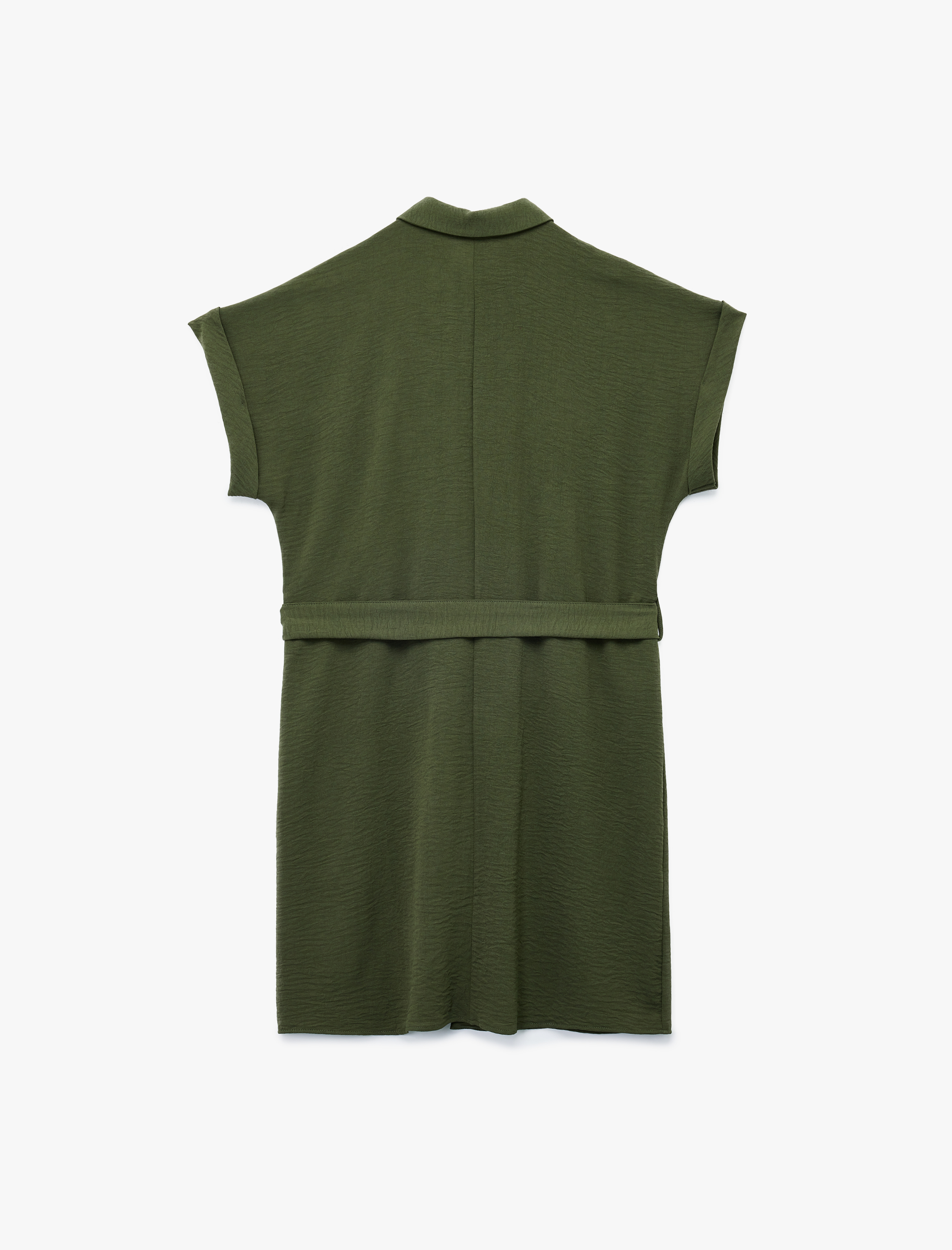   Gömlek Yaka Kemer Detaylı Düğmeli Oversize Kısa Kollu Elbise