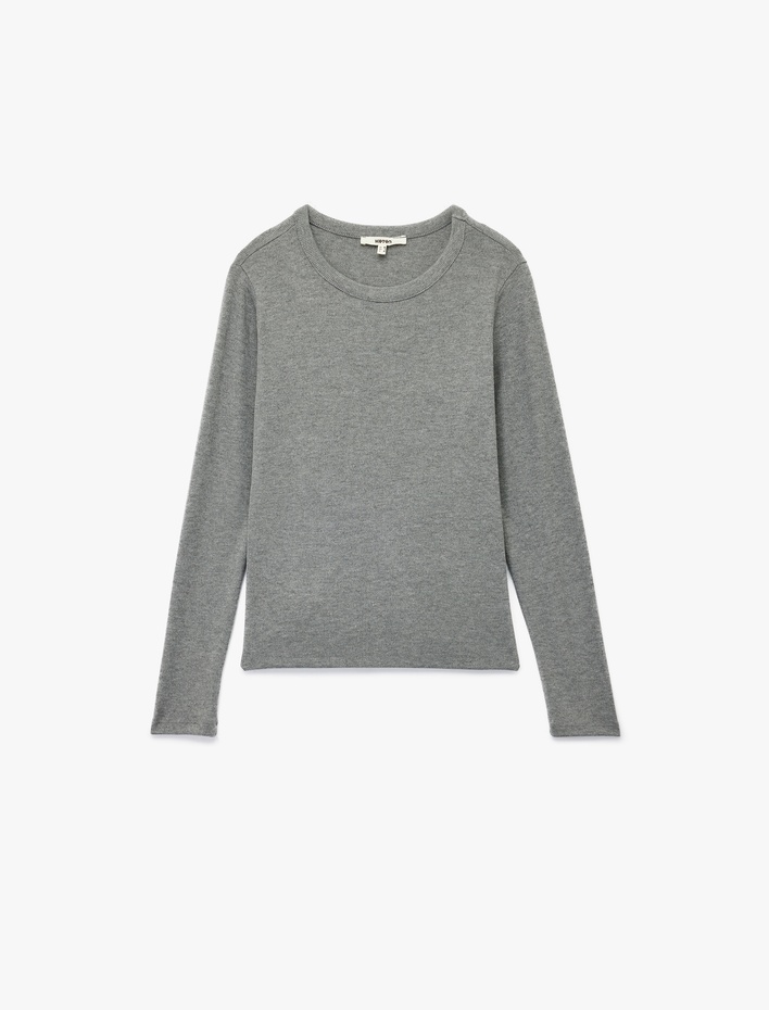  Slim Fit Bisiklet Yaka Uzun Kollu Basic Tişört