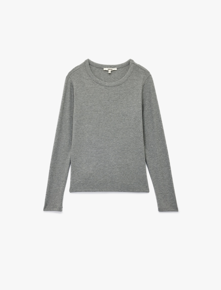   Slim Fit Bisiklet Yaka Uzun Kollu Basic Tişört