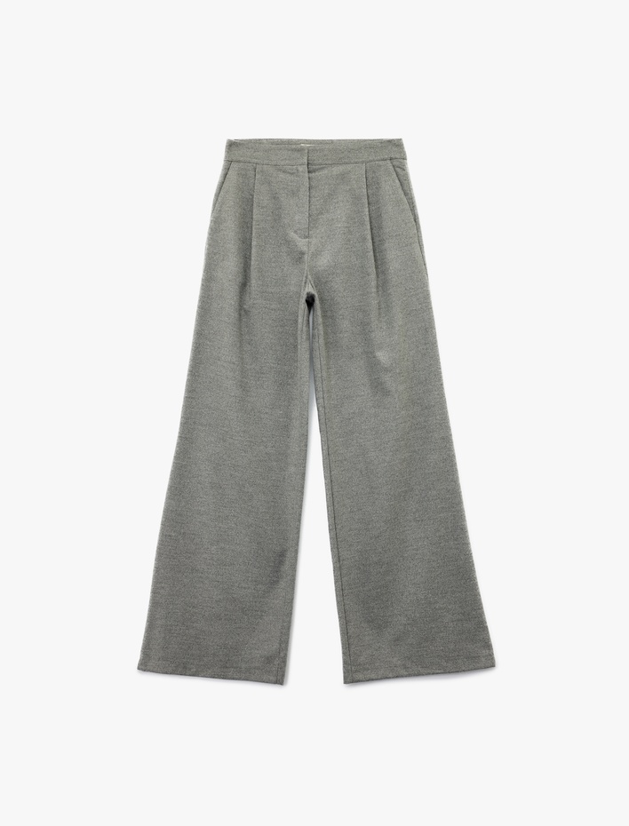 Cepli Piliseli Geniş Paça Kumaş Pantolon