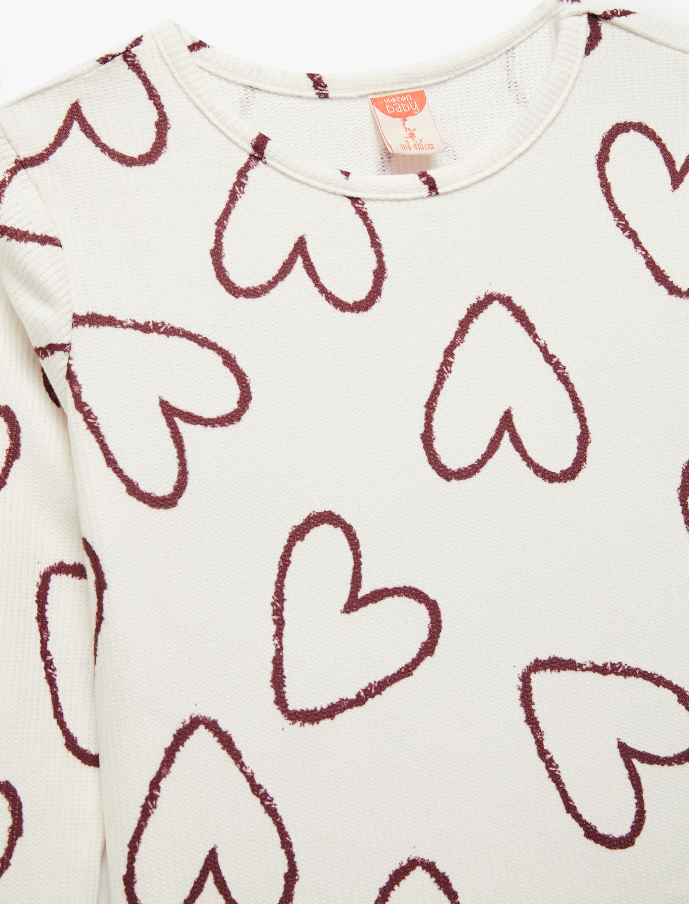  Kız Bebek Kalp Desenli Uzun Kollu Bisiklet Yaka Tişört